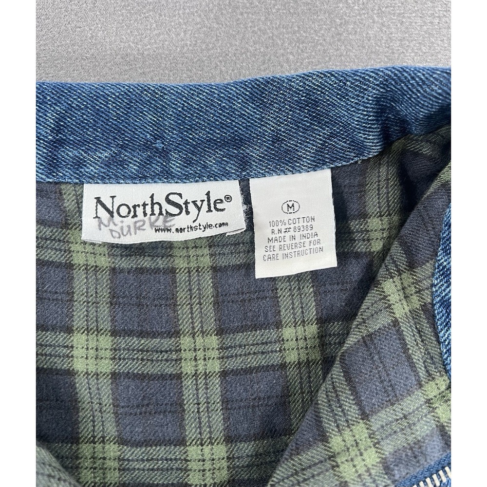 VTG North Style Denim Flannel Lined Chore Coat Women's M 90's Jean Jacket Plaid - Picture 5 of 11